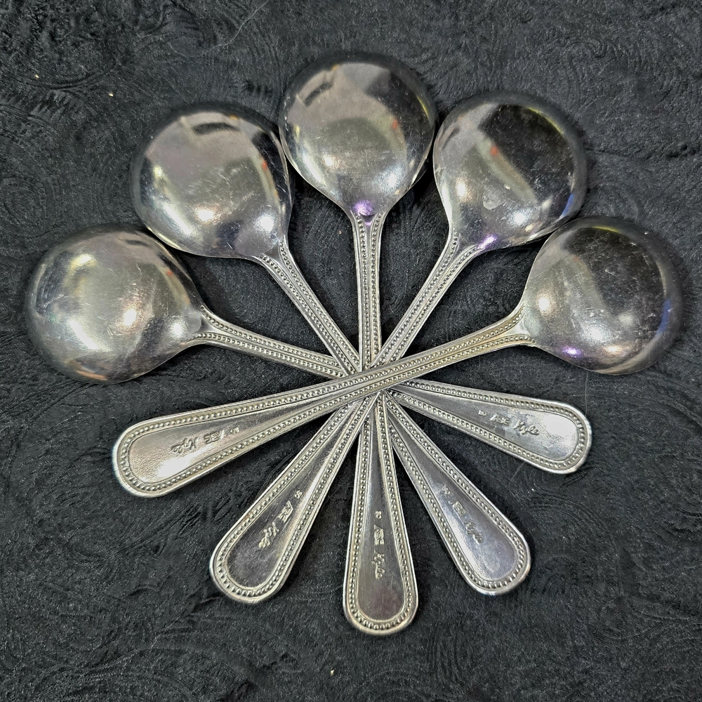 Vintage 30 ABC Kyle Silverplate Soup Spoons Set of 5 Seidenbach's Felt Wrap - Picture 5 of 14